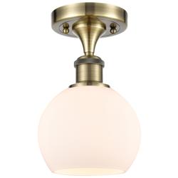 Athens  6" LED Semi-Flush Mount - Antique Brass - Matte White Shade