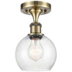Athens  6" LED Semi-Flush Mount - Antique Brass - Seedy Shade