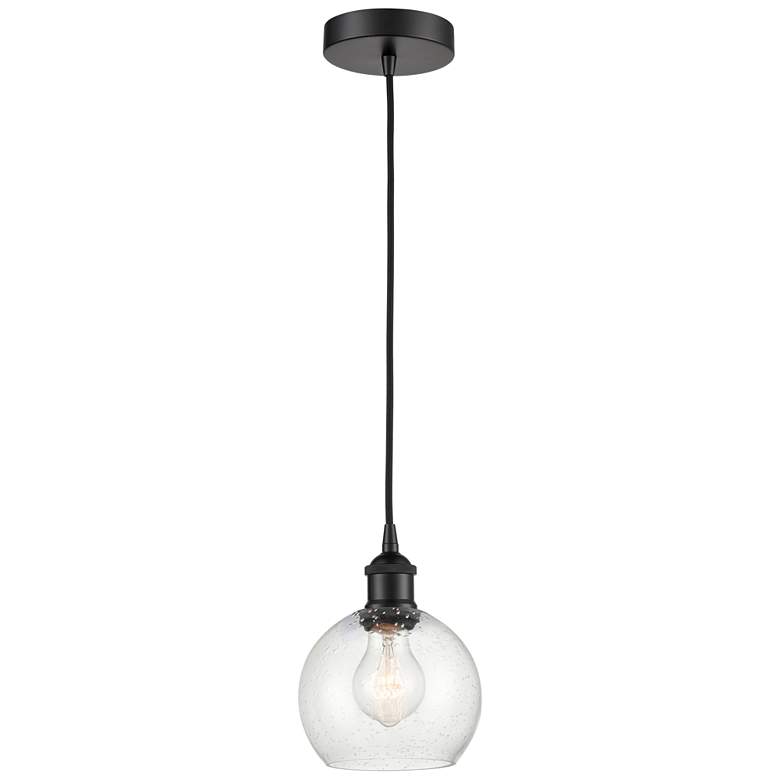 Image 1 Athens 6" Matte Black Mini Pendant w/ Seedy Shade
