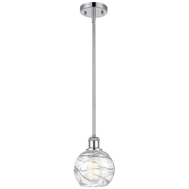Image 1 Athens 6" Polished Chrome Stem Hung Mini Pendant w/ Clear Deco Swirl S