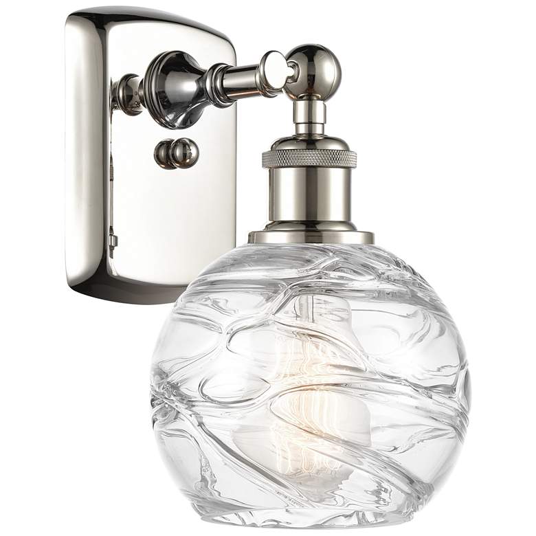 Image 1 Athens 6" Polished Nickel Sconce w/ Clear Deco Swirl Shade