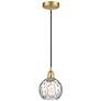 Athens 6" Satin Gold Mini Pendant w/ Clear Water Glass Shade