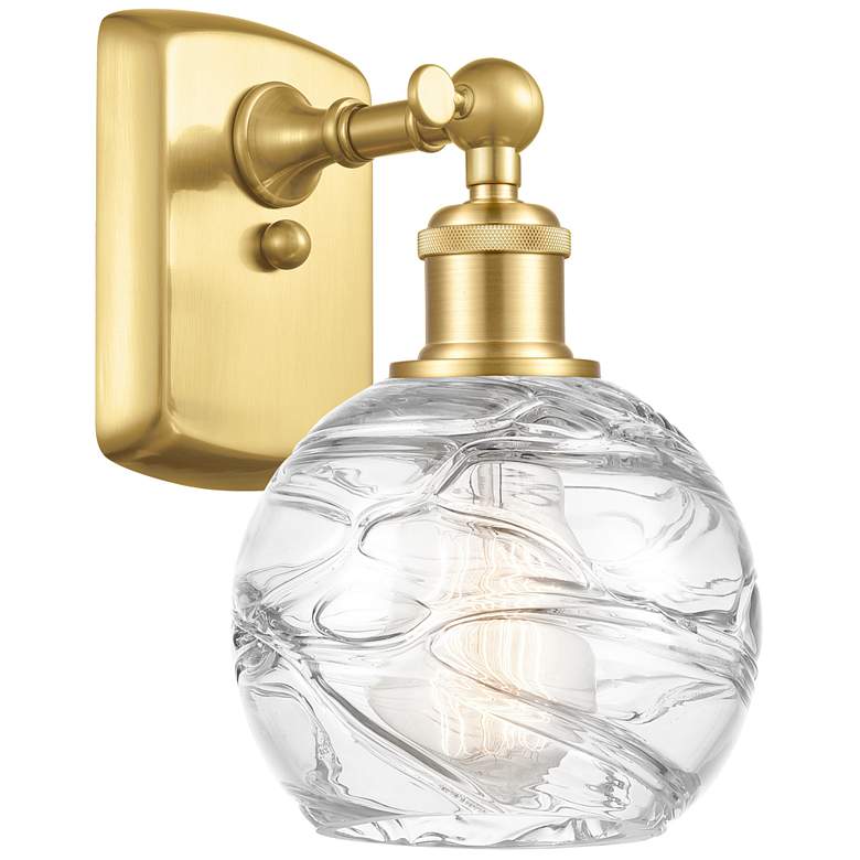 Image 1 Athens 6" Satin Gold Sconce w/ Clear Deco Swirl Shade