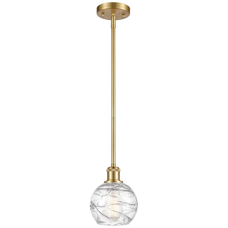 Image 1 Athens 6 inch Satin Gold Stem Hung Mini Pendant w/ Clear Deco Swirl Shade
