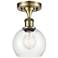 Athens  6" Semi-Flush Mount - Antique Brass - Clear Shade