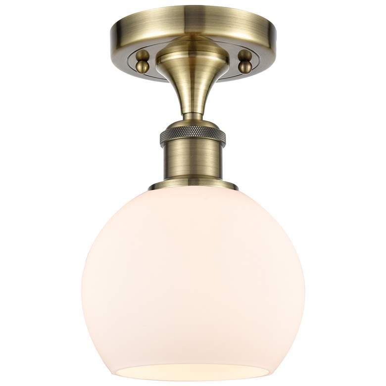 Image 1 Athens  6" Semi-Flush Mount - Antique Brass - Matte White Shade