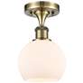 Athens  6" Semi-Flush Mount - Antique Brass - Matte White Shade