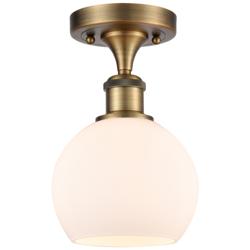 Athens  6" Semi-Flush Mount - Brushed Brass - Matte White Shade