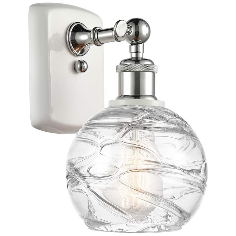 Image 1 Athens 6 inch White &#38; Chrome Sconce w/ Clear Deco Swirl Shade