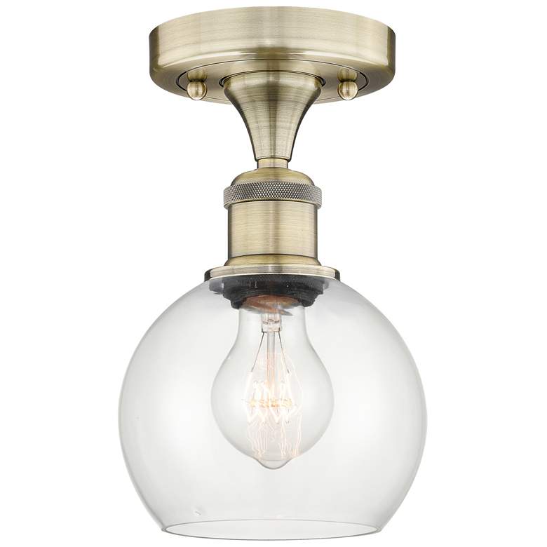 Image 1 Athens 6" Wide Antique Brass Semi.Flush Mount With Clear Glass Shade