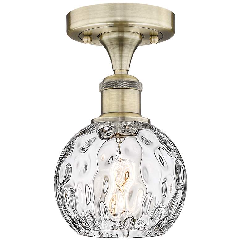 Image 1 Athens 6" Wide Antique Brass Semi.Flush Mount With Clear Water Glass S