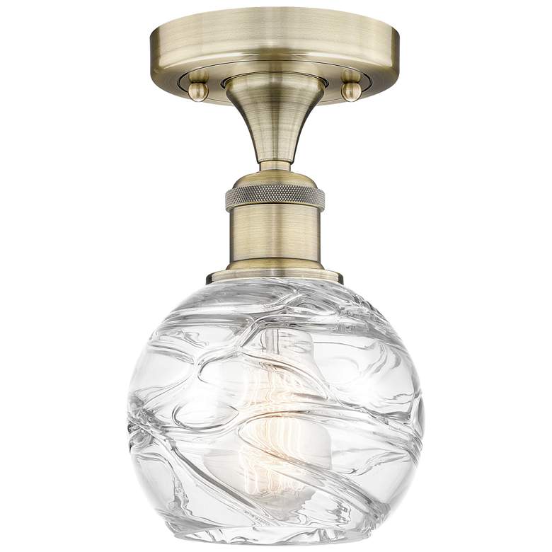 Image 1 Athens 6" Wide Antique Brass Semi.Flush Mount With Deco Swirl Glass Sh