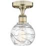 Athens 6" Wide Antique Brass Semi.Flush Mount With Deco Swirl Glass Sh