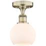 Athens 6" Wide Antique Brass Semi.Flush Mount With Matte White Glass S