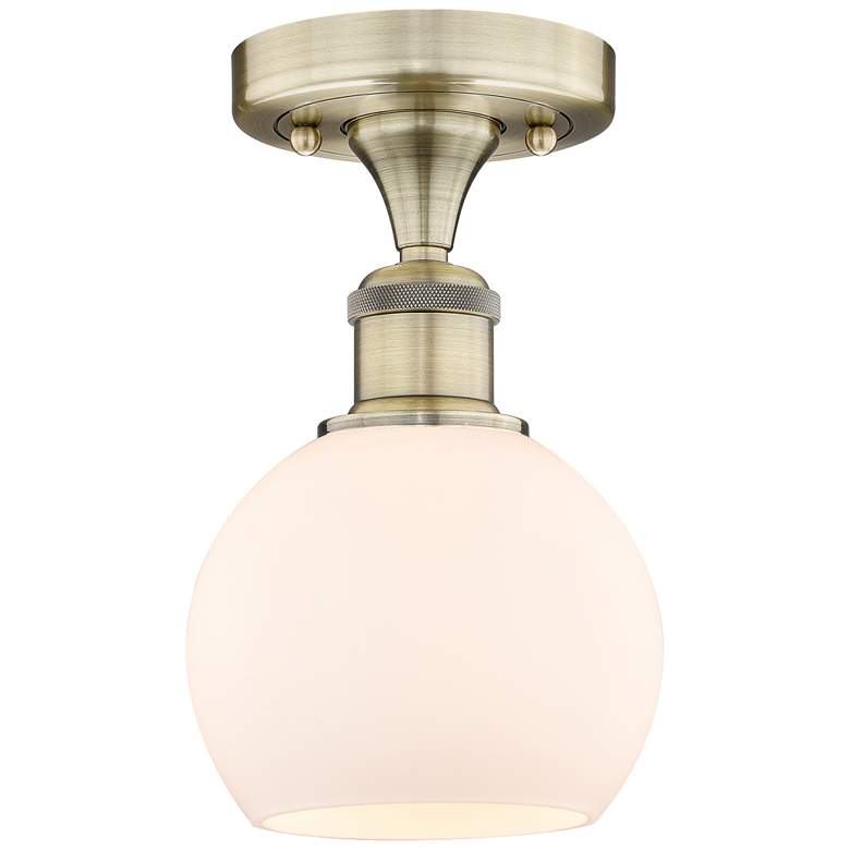 Image 1 Athens 6" Wide Antique Brass Semi.Flush Mount With Matte White Glass S