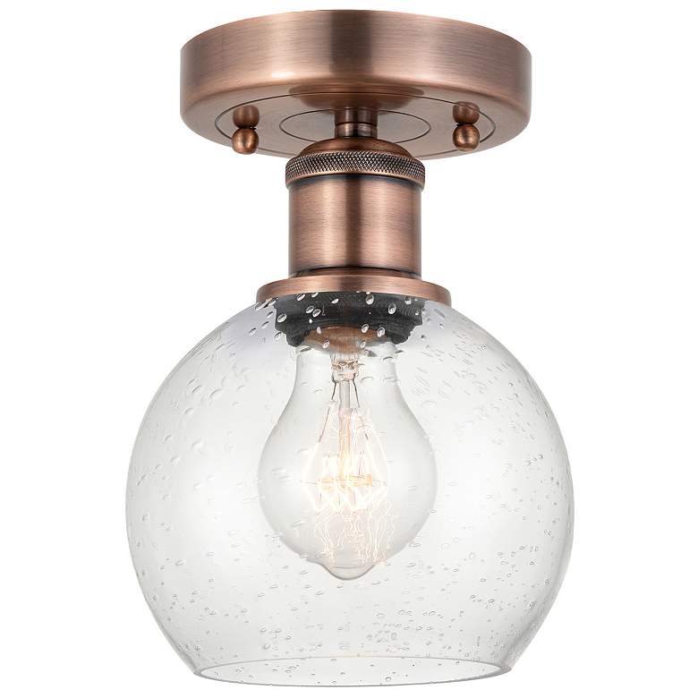 Image 1 Athens 6" Wide Antique Copper Semi.Flush Mount With Seedy Glass Shade