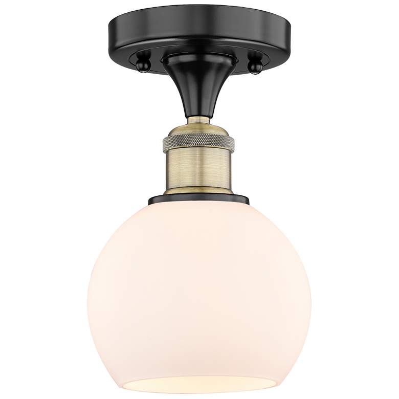 Image 1 Athens 6" Wide Black Antique Brass Semi.Flush Mount With Matte White S