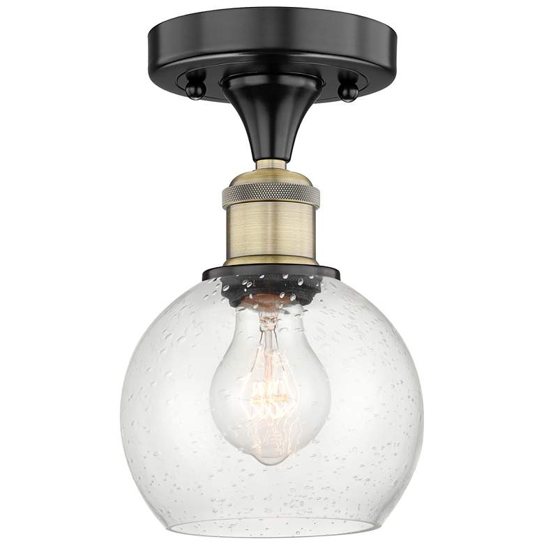 Image 1 Athens 6" Wide Black Antique Brass Semi.Flush Mount With Seedy Glass S
