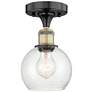Athens 6" Wide Black Antique Brass Semi.Flush Mount With Seedy Glass S