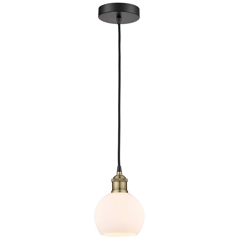 Image 1 Athens 6" Wide Black Brass Corded Mini Pendant w/ Matte White Shade