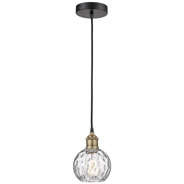 Image 1 Athens 6 inch Wide Black Brass Corded Mini Pendant w/ Water Glass Shade