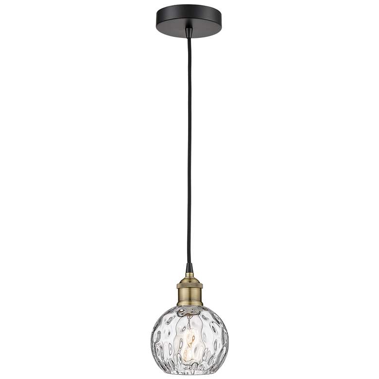 Image 1 Athens 6" Wide Black Brass Corded Mini Pendant w/ Water Glass Shade
