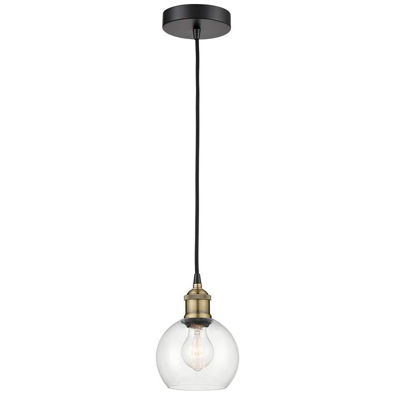 Image 1 Athens 6" Wide Black Brass Corded Mini Pendant With Clear Shade