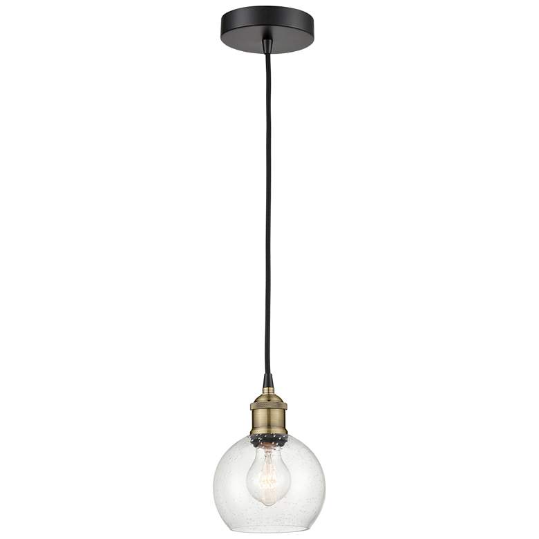 Image 1 Athens 6 inch Wide Black Brass Corded Mini Pendant With Seedy Shade