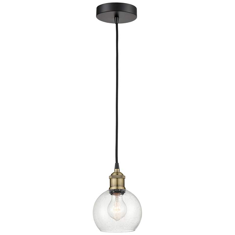 Image 1 Athens 6" Wide Black Brass Corded Mini Pendant With Seedy Shade