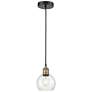 Athens 6" Wide Black Brass Corded Mini Pendant With Seedy Shade