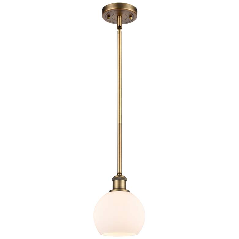 Image 1 Athens 6" Wide Brushed Brass Mini Pendant w/ White Glass