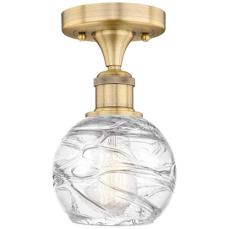 Image 1 Athens 6" Wide Brushed Brass Semi.Flush Mount With Deco Swirl Glass Sh