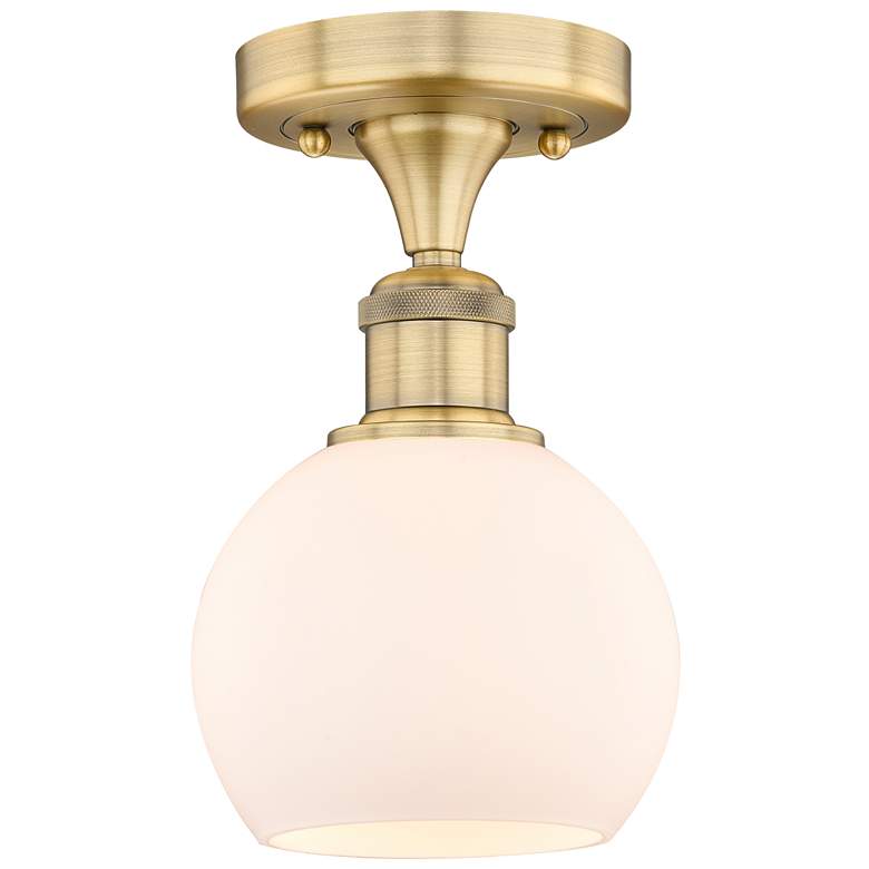 Image 1 Athens 6" Wide Brushed Brass Semi.Flush Mount With Matte White Glass S