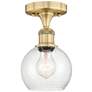 Athens 6" Wide Brushed Brass Semi.Flush Mount With Seedy Glass Shade