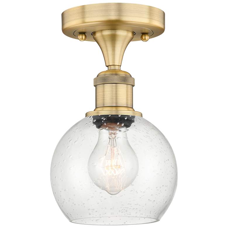 Image 1 Athens 6" Wide Brushed Brass Semi.Flush Mount With Seedy Glass Shade