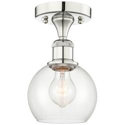 Athens 6&quot; Wide Polished Nickel Semi.Flush Mount With Clear Glass Shade