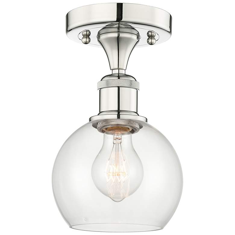 Image 1 Athens 6 inch Wide Polished Nickel Semi.Flush Mount With Clear Glass Shade