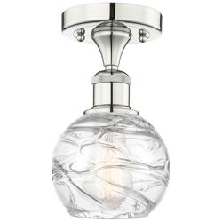 Athens 6&quot; Wide Polished Nickel Semi.Flush Mount With Deco Swirl Glass