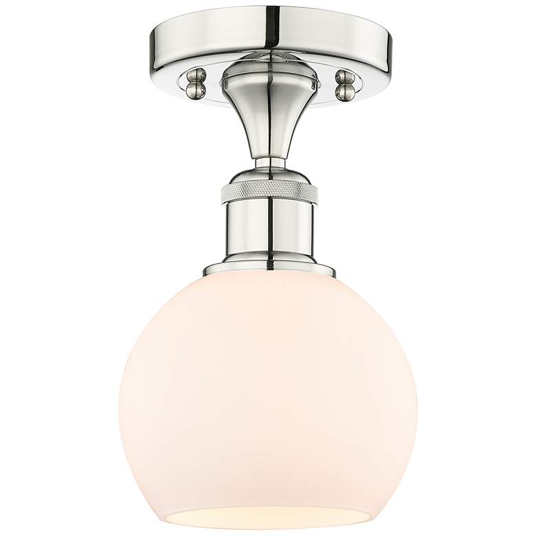 Image 1 Athens 6" Wide Polished Nickel Semi.Flush Mount With Matte White Shade