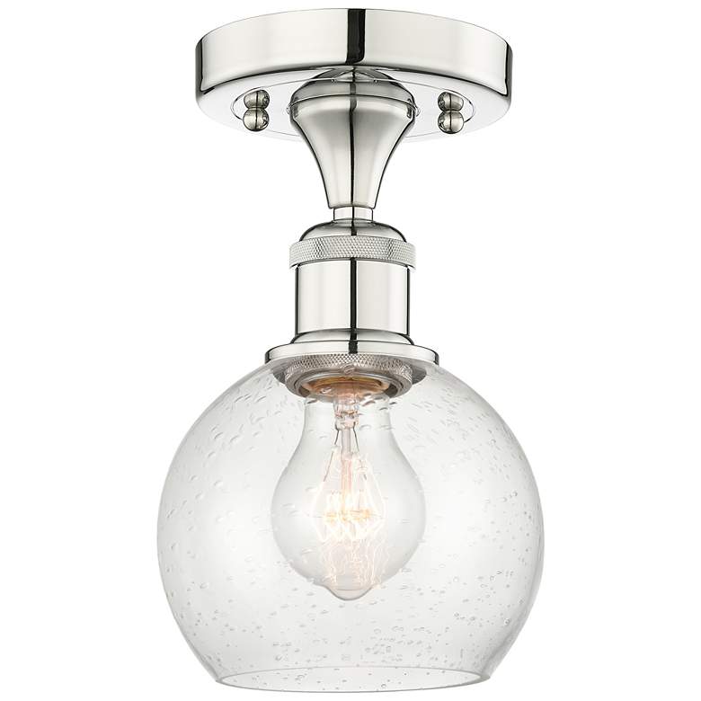 Image 1 Athens 6 inch Wide Polished Nickel Semi.Flush Mount With Seedy Glass Shade