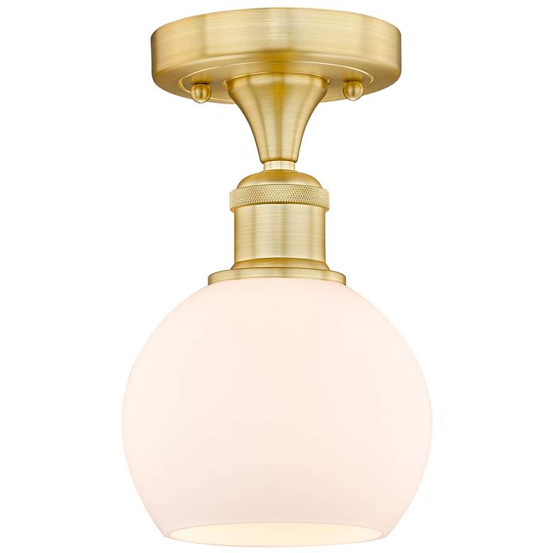 Image 1 Athens 6" Wide Satin Gold Semi.Flush Mount With Matte White Glass Shad