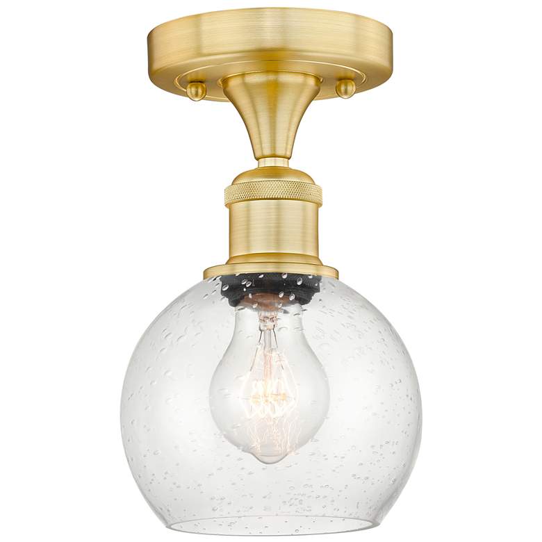 Image 1 Athens 6" Wide Satin Gold Semi.Flush Mount With Seedy Glass Shade