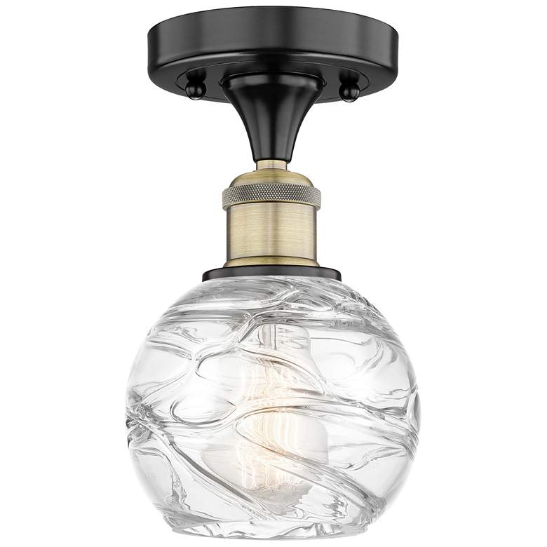 Image 1 Athens 6"W Black Antique Brass Semi.Flush Mount w/ Deco Swirl Glass Sh