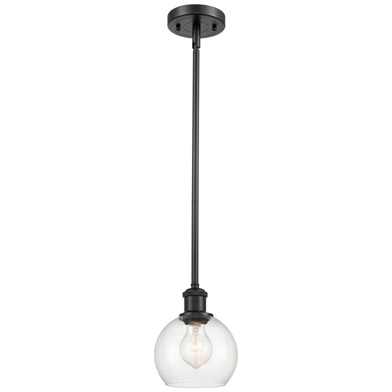 Image 1 Athens 6"W Stem Hung Matte Black Mini Pendant w/ Clear Shade