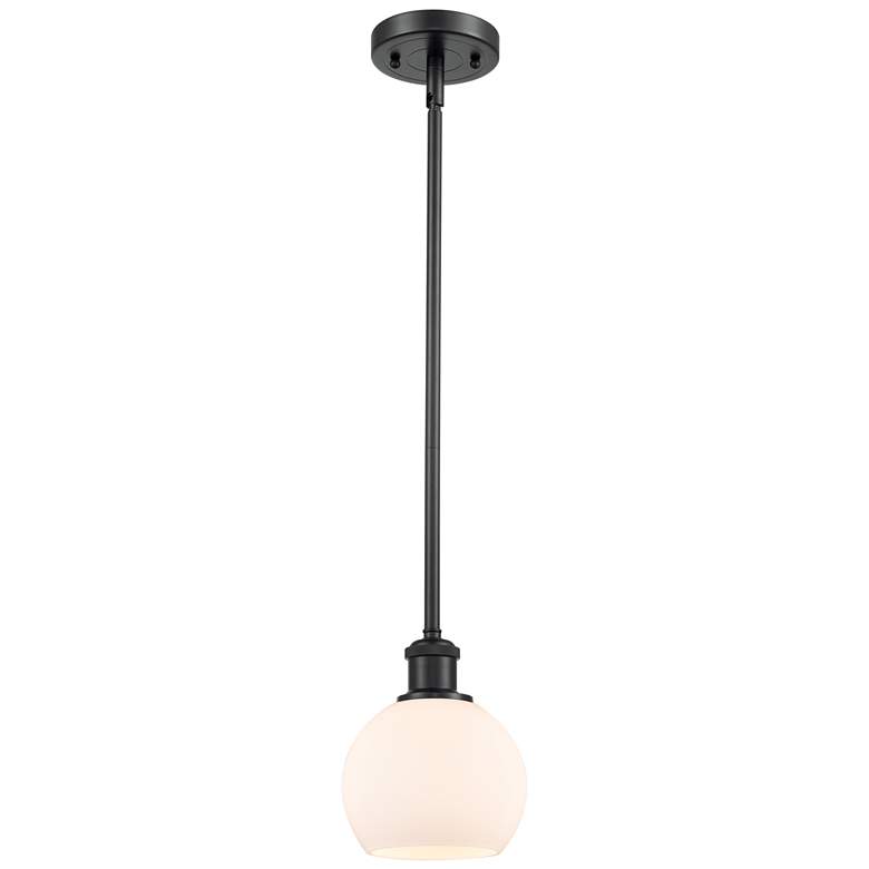 Image 1 Athens 6 inchW Stem Hung Matte Black Mini Pendant w/ White Shade