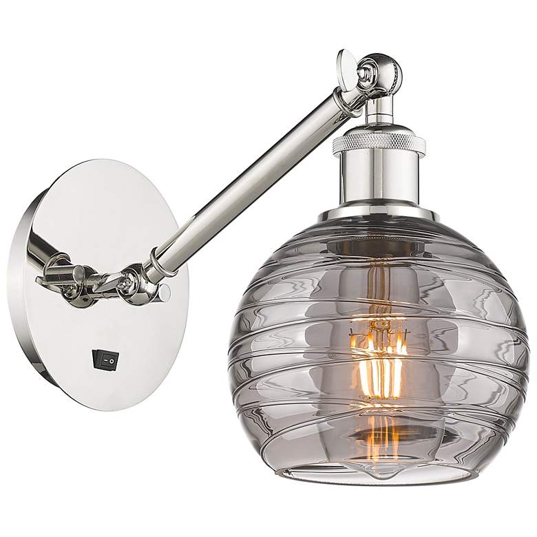 Image 1 Athens 8.13"H Polished Nickel Adjustable Sconce w/ Smoke Swirl Shade