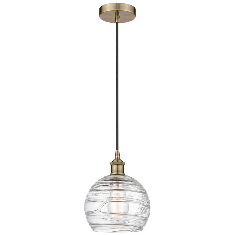 Image 1 Athens 8" Antique Brass Mini Pendant w/ Clear Deco Swirl Shade