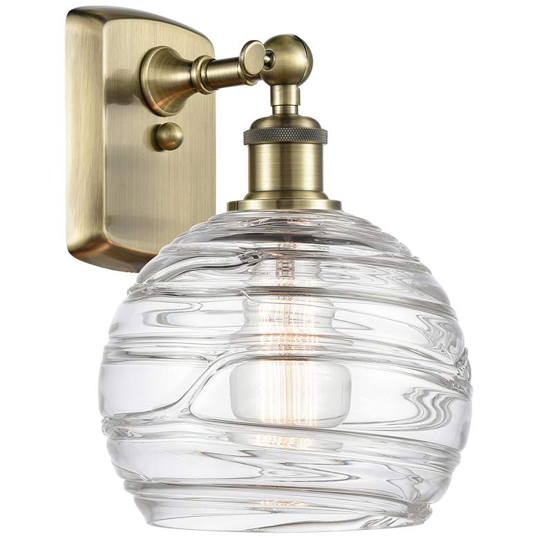 Image 1 Athens 8" Antique Brass Sconce w/ Clear Deco Swirl Shade
