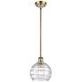 Athens 8" Antique Brass Stem Hung Mini Pendant w/ Clear Deco Swirl Sha