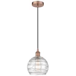 Athens 8" Antique Copper Mini Pendant w/ Clear Deco Swirl Shade